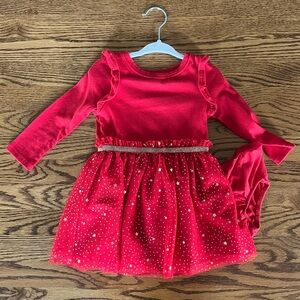 Holiday Christmas Sparkly Red Knit Top Dress w/Tulle Skirt Cat & Jack EUC